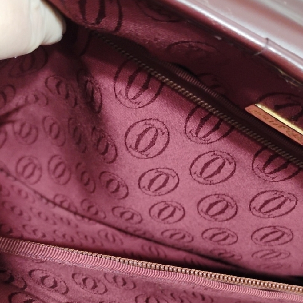 SALE! Auth Cartier Must Line Leather Bordeaux Shoulder Bag Dust Bag Coin Case - Picture 10 of 16